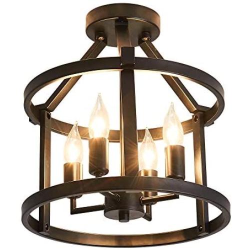 UOFUS Metal Semi Flush Mount Ceiling Light Fixture ,4 Candle Holder Lights Rustic Chandelier ,Farmhouse Lighting for Living Room Bedroom Kitchen Hallway UOFUS Metal Semi Flush Mount Ceiling Light Fixture ,4 Candle Holder Lights Rustic Chandelier ,Farmhouse Lighting for Living Room Bedroom Kitchen Hallway