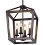 Q&S Farmhouse Chandelier Light Fixture,Vintage Rustic Pendant Lighting,Rectangle Lantern,ORB+Bronze Rubbed Finish,Metal Lighting Fixtures for Dining Room,Kitchen,Foyer,Entryway,4 Lights