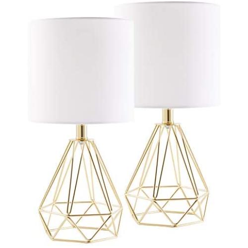 CO-Z Modern Table Lamps for Living Room Bedroom Set of 2, Gold Desk Lamp with Hollowed Out Base and White Fabric Shade, 16 Inches Bedside Lamps for Nightstand Accent