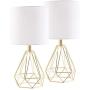 CO-Z Modern Table Lamps for Living Room Bedroom Set of 2, Gold Desk Lamp with Hollowed Out Base and White Fabric Shade, 16 Inches Bedside Lamps for Nightstand Accent