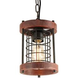 Giluta Farmhouse Pendant Lighting, Vintage Round Wood Frame Hanging Light Fixture for Dining Room Kitchen Island Foyer Entryway with Mesh Cage, UL Listed