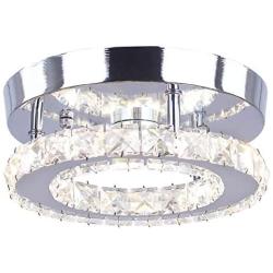 Dixun Modern Mini Led Chandelier Semi Flush Mount Crystal Lighting Ceiling Crystal Lamp for Bedrooms Dinning Rooms Hallway (Changeable Color)