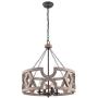 Farmhouse Wood Drum Chandelier, Cottage Burlywood Hanging Pendant Ceiling Light for Dining Room, Living Room, Foyer
