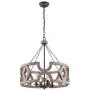 Farmhouse Wood Drum Chandelier, Cottage Burlywood Hanging Pendant Ceiling Light for Dining Room, Living Room, Foyer