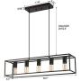 Farmhouse Island Chandelier Lighting, 5-Light Metal Frame Linear Hanging Light Fixture for Kitchen Island Dining Room (Black+Brushed Gold, 5-Light)