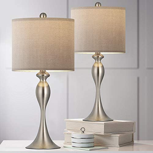 OYEARS Modern Table Lamps Set of 2 for Bedroom 24.25“ Bedside Sliver Lamps for Living Room Nightstand Table Lamps with Dark Grey Shade Brushed Nickel OYEARS Modern Table Lamps Set of 2 for Bedroom 24.25“ Bedside Sliver Lamps for Living Room Nightstand Table Lamps with Dark Grey Shade Brushed Nickel