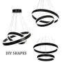Modern Chandeliers, LED Pendant Light Fixture Ceiling Lamp with Remote Control 2 Circle Ring Lamp Living Room, Black, 6000k Modern Chandeliers, LED Pendant Light Fixture Ceiling Lamp with Remote Control 2 Circle Ring Lamp Living Room, Black, 6000k
