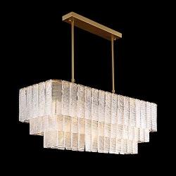 APBEAM Modern Crystal Rectangle Chandelier with 3 Layers Water Ripple Glass Pendant Light for Dining Room Living Room Bedroom