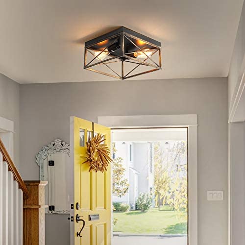 KDG Flush Mount Industrial Ceiling Light,Adjustable Lighting, Farmhouse Ceiling Light with Metal Wooden Finish for Kitchen Island Dining Room Bedroom Foyer Hallway Laundry Room