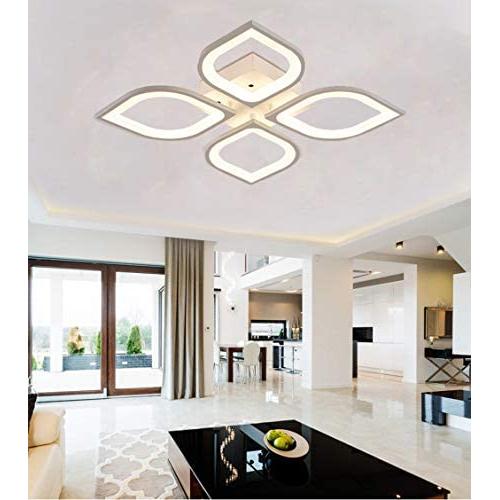 LITFAD 4 Heads Petal Semi Flush Light Monochromatic LED Ceiling Light Fixture 110-120V 40W Modern Acrylic Ceiling Lamp with White Metal Canopy for Living Room Bedroom Restaurant - Warm Light