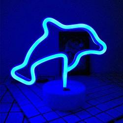 ENUOLI Dolphin Gifts Decor Dolphin Light Night Sign LED Lamp Neon Marquee Battery USB Operated Table LED Lights Table Decoration Girls Bedroom Living Room Christmas Party as Kids Gift(Blue Dolphin)