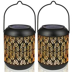 LeiDrail Solar Lantern Outdoor Garden Hanging Lanterns Metal Decorative Light Warm White LED Waterproof Landscape Lighting for Table Pathway Party Yard - 2 Pack