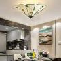 RUNNUP Tiffany Style Flush Mount Ceiling Light Minimalist Green Leaf Decoration Stained Glass Ceiling Light for Living Room,Corridor,Bedroom,Restaurant 15inch