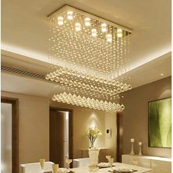 Moooni Modern Rectangular Raindrop Crystal Chandelier Ceiling Lighting Fixture Rectangle Pendant Flush Mount LED Light for Dining Room L 40''x W 12''x H 31.5''