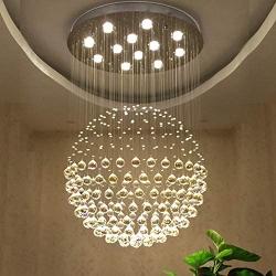 Moooni Modern Ball Crystal Chandelier Lighting Rain Drop Sphere Chandelier LED Flush Mount Ceiling Light Fixture for Staircase Dining Room Dome D 32''x H40''