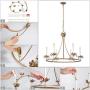 LOG BARN Large Gold Chandelier, Round Chandelier with Crystal Pendants for Dining Room, Kitchen Island, 29.5” Dia
