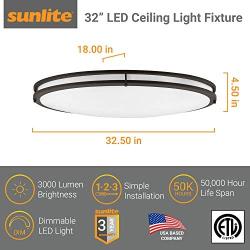 Sunlite 49103-SU LED 32-Inch Oval Flush Mount Ceiling Light Fixture 40K - Cool White, Dimmable, 3000 Lumens, 35 Watts, Bronze