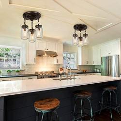 LALUZ Flush Mount Light Fixture, Mason Jar Lights for Kitchen, Dining Room, Oil Rubbed Bronze, L11.8'' × W11.8'' ×H13”