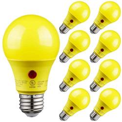 TORCHSTAR 8-Pack LED Dusk-to-Dawn Yellow A19 Bug Light Bulb, 9W 2700K Soft White, Outdoor Photocell Sensor Bulb, UL Listed, Damp Location, Patio, Deck, Porch, Hallway, Backyard