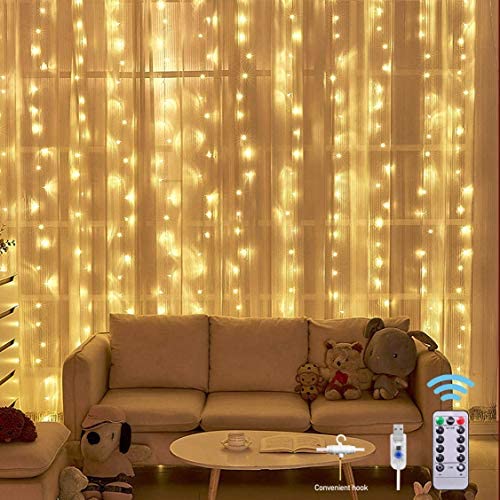 New 300 LED Window Curtain String Light Wedding Party Home Garden Bedroom Outdoor Indoor Wall Decorations, Warm White