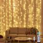 New 300 LED Window Curtain String Light Wedding Party Home Garden Bedroom Outdoor Indoor Wall Decorations, Warm White