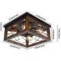 PUZHI HOME Farmhouse Wood Flush Mount Ceiling Light Fixture, Square Close to Ceiling Light Industrial Black Metal Rustic Island Light Fixtures with 4 E26 Blub Socket for Farmhouse Kitchen Dining Room