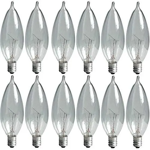 GE Crystal Clear Bent Tip Decorative Light Bulbs (40 Watt), 370 Lumen, Candelabra Light Bulb Base, 12-Pack Chandelier Light Bulbs