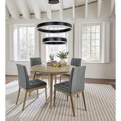 Contemporary Led Chandelier Lighting，Black Dimmable Led Pendent Lights Dining Room Chandeliers 2 Circle Ring Ceiling Hanging Light Fixture with Remote for Foyer Kitchen Living Room Meenyo