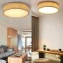 LITFAD Contemporary Drum Shape Flush Mount Ceiling Light Wood and Acrylic LED Ceiling Lamp Weaving Natural Wooden Pandent Light for Dining Room Bedroom Living Room - 10''