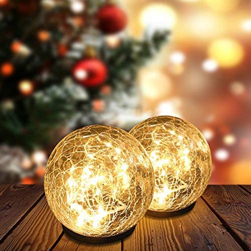 Solar Garden Ball Lights, Crack Glass Ball Solar Globe Lights, Solar Ground Light Outdoor Decorative, 35 LED Solar Pathway Lights Outdoor Garden Decor, Warm White LED Lights Ball, Waterproof, 1 Globe