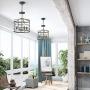 LOG BARN Industrial Cage Chandelier Farmhouse Pendant Lighting 14 inches, 4-Lights Faux Wood Ceiling Hanging Light Fixture for Dining Rooms, Living Room, Kitchen, Hallway