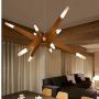 RUNNUP Modern Starburst Wood Chandelier Multi Light LED Pendant Light Warm Light Adjustable Hanging Ceiling Light in Acrylic Shade for Restaurant Cafe Bar Kitchen Dining Room Living Room