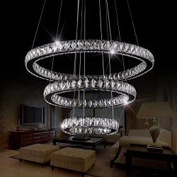 SEFINN FOUR LED Chandelier Modern Flush Mount Crystal Ceiling Pendant Lights 60 inch Length 28 inch Outer Diameter, Round 3 Rings(30+50+70)