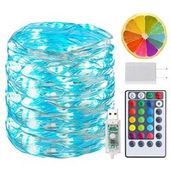 BINZET 33Ft Fairy Lights - With 100 Leds 16 [Multi] Colors Changing Starry String Lights - Remote Controlled Waterproof Twinkle Lights for Bedroom Party Halloween Christmas Decor [USB Style with Plug]