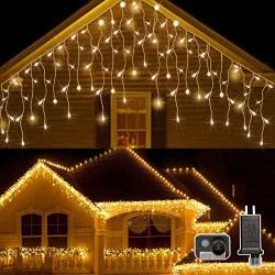 AWQ 400LED 32Ft Icicle Lights Curtain Fairy Light Icicle Christmas Outdoor Dripping Lights 8 Modes for Christmas Thanksgiving Wedding Party Home Garden Bedroom Indoor Outdoor Decor (Warm White)