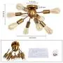SGLfarmty Close to Ceiling Sputnik Chandelier Semi Flush Mount Mid-Century Light Fixtures Brushed Brass Lighting Ceiling Lamp for Bathroom Bedroom Dining Room Ceiling