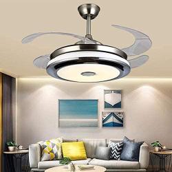 MoreChange Multi-Function Bluetooth Music Ceiling Fan with Lights and Remote Control,LED Retractable Blades 3 Color Changes Chandelier Fans Lighting Fixtures for Living/Dining Room Bedroom (36 inch B)