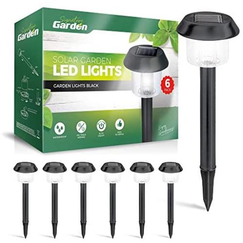Signature Garden 8 Pack Solar Garden Lights - Super-Bright 15 Lumens; Makes Garden Pathways & Flower Beds Look Great - Easy NO-Wire Install; All-Weather/Water-Resistant (Plastic, Black)