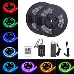 Tingkam 65.6 ft 20 M Waterproof 5050 SMD RGB LED Flexible Strip Light Black PCB Board Color Changing Decoration Lighting 150 LEDs Kit + 20 Key Remote Controller+ 6 A US Power Adapter