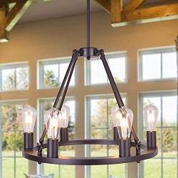 OSAIRUOS Vintage 6 Lights Kitchen Island Rustic Pendant Chandelier Farmhouse Rod Iron Chandeliers Ceiling Light Fixture for Dining Living Room Cafe Hallways W22 Bronze