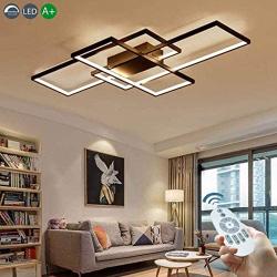 LED Living Room Dining Room Ceiling Light Fixtures 3000-6500K Ceiling Hanging Lighting Dimmable Remote Acrylic Chandeliers Modern 3 Rectangle Hotel Lobby Kitchen Bedroom Pendant Light,Black,105cm