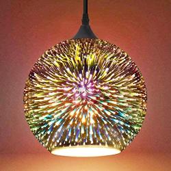 FRIDEKO HOME Industrial Modern 3D Colourfull Glass Pendant Light 9.8 inch Fireworks Globe Ball Style Hanging Lamp Creative Lighting Fixture for Island Kitchen Dining Room Restaurant Decor use E26 Bulb