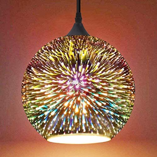 FRIDEKO HOME Industrial Modern 3D Colourfull Glass Pendant Light 9.8 inch Fireworks Globe Ball Style Hanging Lamp Creative Lighting Fixture for Island Kitchen Dining Room Restaurant Decor use E26 Bulb