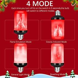 LED Flame Effect Fire Light Bulb, Upgraded 4 Modes Flickering Fire Christmas Lights Decorations, E26 Base Flame Bulb with Upside Down Effect (B Red,4 Pack)