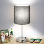 Touch Control Table Lamp, 3 Way Dimmable Bedside Desk Lamp with 2 Fast USB Charging Ports AC Outlet, Black Fabric Shade Modern Nightstand Lamp for Bedroom Living Room, 60W LED Bulb Included (Silver)