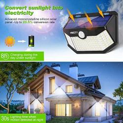 Solar Lights Outdoor 120 LED with Lights Reflector and 3 Lighting Modes,Solar Motion Sensor Security Lights, IP65 Waterproof Solar Powered Wall Lights for Garden Patio Yard Deck Garage Fence(4 Pack)