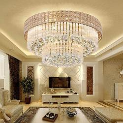 KALRI Modern K9 Crystal Chandelier Flush Mount LED Ceiling Light Fixture Pendant Lamp for Living Room Bar Shop (Dia 23.6)