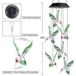 Toodour Solar Christmas Lights, Color Changing Solar Hummingbird Wind Chimes, LED Decorative Mobile, Waterproof Outdoor Decorative Lights for Patio, Balcony, Bedroom, Party, Yard, Window, Garden