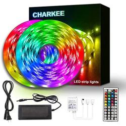 Charkee Led Lights for Bedroom 50ft, 2 Rolls of 25ft Led Light Strips with Remote and Power Supply for Bedroom, Room, Kitchen, Decoration