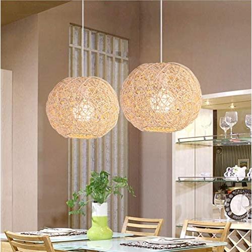 LAKIQ Farmhouse Globe Single Pendant Light Creative Rattan Kitchen Island Lighting Modern Hanging Ceiling Pendant Lights for Dining Room Living Room Restaurant Stores(Beige,16)